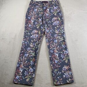 Gloria Vanderbilt Pants Womens 4 Gray Floral Amanda Straight Leg Stretch Cotton‎